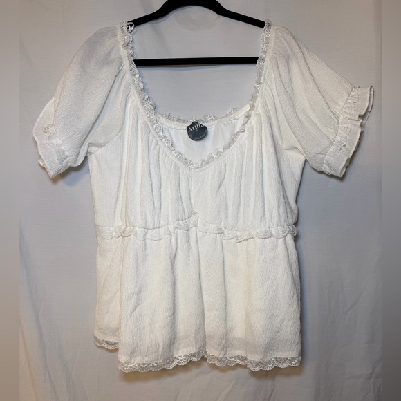 ARULA White Lace Accent Blouse Boho Country Chic Babydoll Summer Feminine Size B - Picture 2 of 5